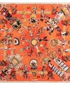 Trendy & Unique What's New Luxuriant Printed Hand-Made Edge Square Silk Twill Scarf - Orange