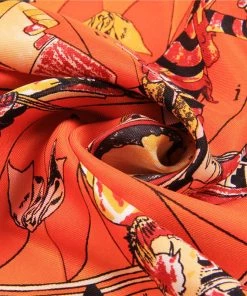 Trendy & Unique What's New Luxuriant Printed Hand-Made Edge Square Silk Twill Scarf - Orange
