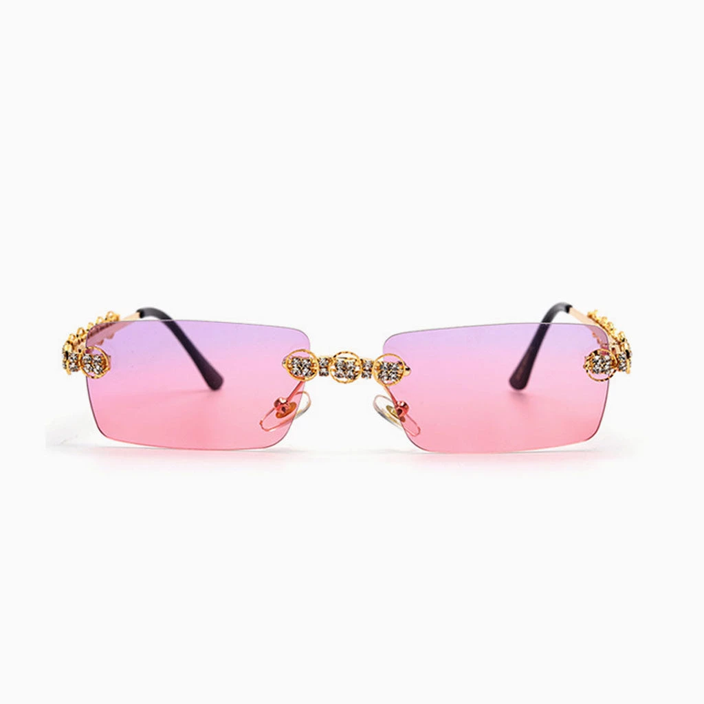 Trendy & Unique Luxury Rhinestone Trimmed Square Rimless Sunglasses - Purple What's New 5 Trendy & Unique Luxury Rhinestone Trimmed Square Rimless Sunglasses - Purple What's New