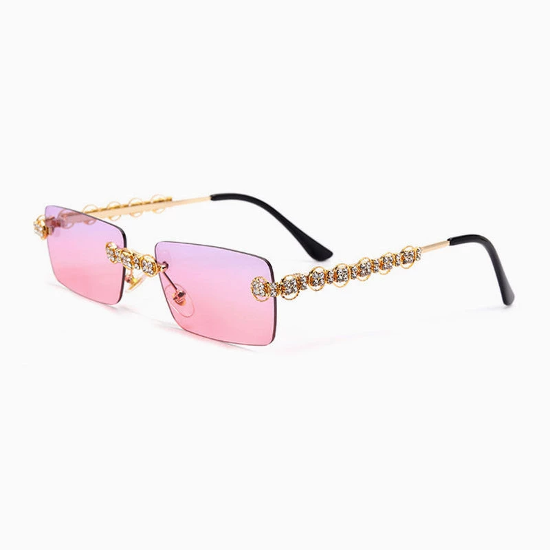 Trendy & Unique Luxury Rhinestone Trimmed Square Rimless Sunglasses - Purple What's New 4 Trendy & Unique Luxury Rhinestone Trimmed Square Rimless Sunglasses - Purple What's New