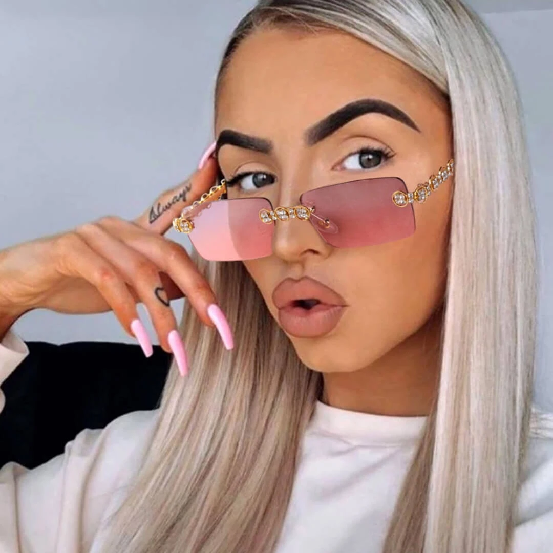 Trendy & Unique Luxury Rhinestone Trimmed Square Rimless Sunglasses - Purple What's New 3 Trendy & Unique Luxury Rhinestone Trimmed Square Rimless Sunglasses - Purple What's New