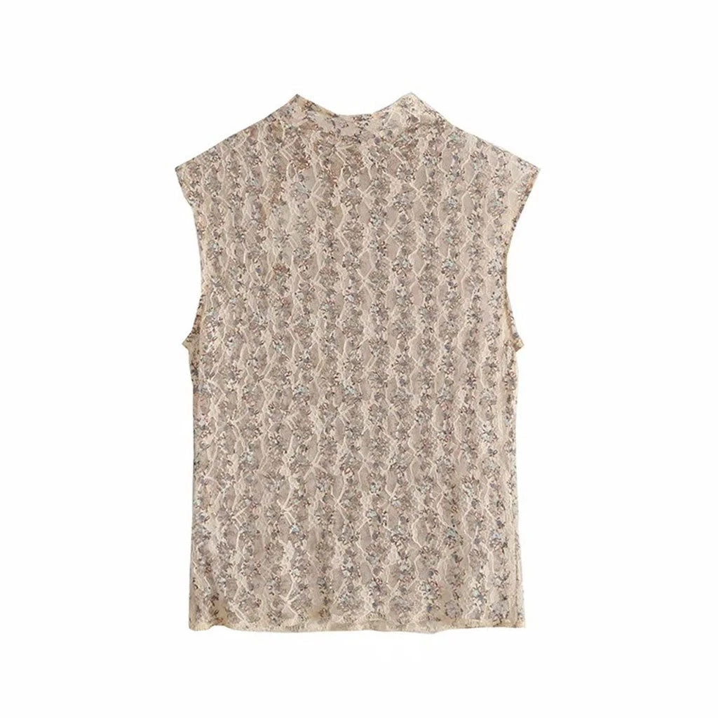 Trendy & Unique What's New Mandarin Collar Cut Out Floral Lace Cropped Tank Top - Beige 7 Trendy & Unique What's New Mandarin Collar Cut Out Floral Lace Cropped Tank Top - Beige