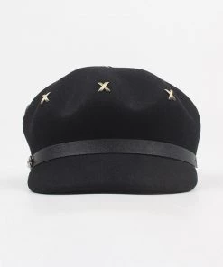 Trendy & Unique Classic Metal Cross Stud Embellishment Newsboy Hat - Black