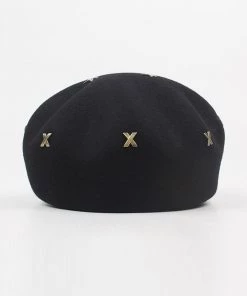 Trendy & Unique Classic Metal Cross Stud Embellishment Newsboy Hat - Black