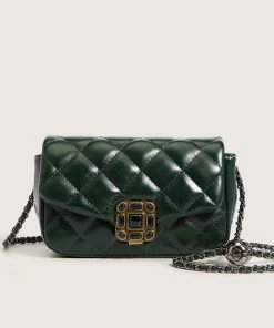 Trendy & Unique What's New Metallic Chain Buckled Flap Front Rhombus Shoulder Bag - Emerald Green