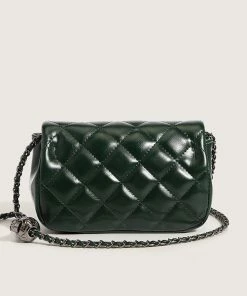 Trendy & Unique What's New Metallic Chain Buckled Flap Front Rhombus Shoulder Bag - Emerald Green