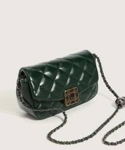 Trendy & Unique What's New Metallic Chain Buckled Flap Front Rhombus Shoulder Bag - Emerald Green