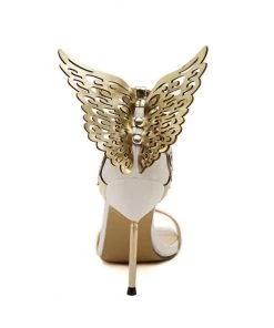 Trendy & Unique Metallic Contrast Open Toe Ankle Strap Stiletto Butterfly Heels - Gold 7 Trendy & Unique Metallic Contrast Open Toe Ankle Strap Stiletto Butterfly Heels - Gold