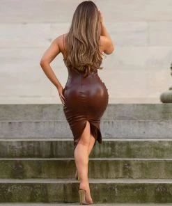 Trendy & Unique What's New Metallic Deep V Neck Floss Strap Party Midi Dress - Chocolate 9 Trendy & Unique What's New Metallic Deep V Neck Floss Strap Party Midi Dress - Chocolate