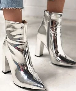 Trendy & Unique Metallic Pointed Toe Chunky Heel Zip Side Ankle Boots - Silver What's New 9 Trendy & Unique Metallic Pointed Toe Chunky Heel Zip Side Ankle Boots - Silver What's New
