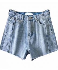Trendy & Unique Misplaced Patchwork High Waist Frayed Denim Shorts - Light Blue What's New