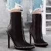 Trendy & Unique Modern Bead Trimmed Pointed Toe Zip Front Ankle Boots - Black