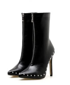 Trendy & Unique Modern Bead Trimmed Pointed Toe Zip Front Ankle Boots - Black 10 Trendy & Unique Modern Bead Trimmed Pointed Toe Zip Front Ankle Boots - Black