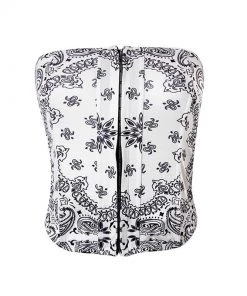 Trendy & Unique Modern Chic Hook & Eye Paisley Print Crop Tube Top - White 8 Trendy & Unique Modern Chic Hook & Eye Paisley Print Crop Tube Top - White