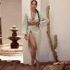Trendy & Unique Modern Long Sleeve High Slit Satin Skirt Matching Set - Green What's New