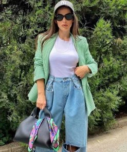 Trendy & Unique Modern Long Sleeve Lapel Collar Houndstooth Print Blazer - Green What's New