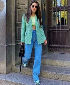 Trendy & Unique Modern Long Sleeve Lapel Collar Houndstooth Print Blazer - Green What's New 8 Trendy & Unique Modern Long Sleeve Lapel Collar Houndstooth Print Blazer - Green What's New