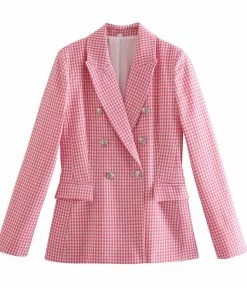 Trendy & Unique What's New Modern Long Sleeve Lapel Collar Houndstooth Print Blazer - Pink 7 Trendy & Unique What's New Modern Long Sleeve Lapel Collar Houndstooth Print Blazer - Pink