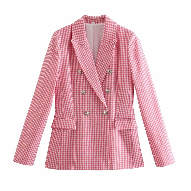 Trendy & Unique What's New Modern Long Sleeve Lapel Collar Houndstooth Print Blazer - Pink 5 Trendy & Unique What's New Modern Long Sleeve Lapel Collar Houndstooth Print Blazer - Pink