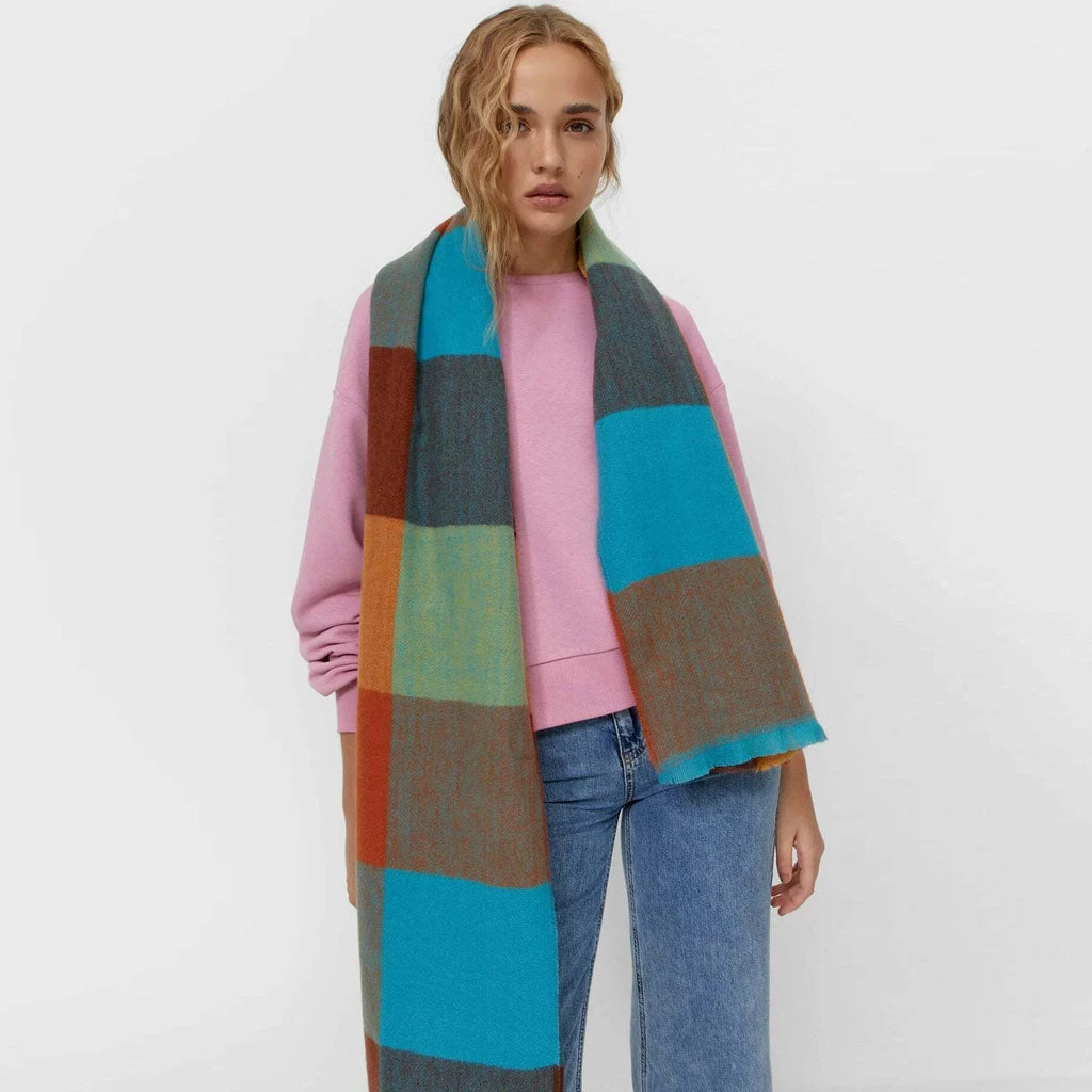 Trendy & Unique What's New Modern Rainbow Plaid Print Frayed Oversized Blanket Scarf - Multicolor 3 Trendy & Unique What's New Modern Rainbow Plaid Print Frayed Oversized Blanket Scarf - Multicolor