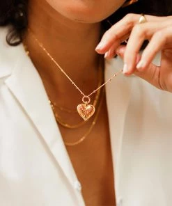 Trendy & Unique Jewelry Modern Style Beaded Link Chain Puffy Heart Charm Necklace - Gold