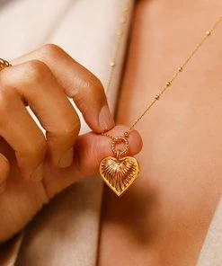 Trendy & Unique Jewelry Modern Style Beaded Link Chain Puffy Heart Charm Necklace - Gold 7 Trendy & Unique Jewelry Modern Style Beaded Link Chain Puffy Heart Charm Necklace - Gold