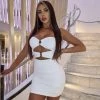 Trendy & Unique What's New Modern Style Cut Out Ruched Bodycon Strapless Party Mini Dress - White