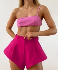 Trendy & Unique Modern Style High Waist Pleated Trim Wide Leg Shorts - Rose What's New