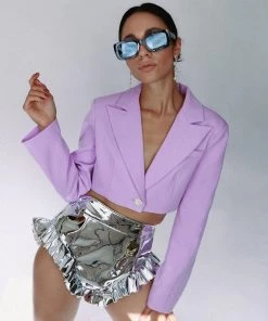 Trendy & Unique What's New Modern Style High Waist Ruffle Wide Leg Leather Shorts - Silver