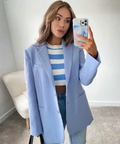 Trendy & Unique What's New Modern Style Long Sleeve Pure Color Lapel Collar Blazer - Baby Blue