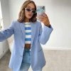 Trendy & Unique What's New Modern Style Long Sleeve Pure Color Lapel Collar Blazer - Baby Blue