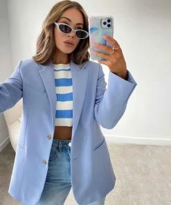 Trendy & Unique What's New Modern Style Long Sleeve Pure Color Lapel Collar Blazer - Baby Blue