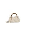 Trendy & Unique Modern Style Loop Top Scrunch Trim Leather Tote Bag - Beige 1 Trendy & Unique Modern Style Loop Top Scrunch Trim Leather Tote Bag - Beige