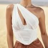 Trendy & Unique What's New Modern Style One Shoulder Cut Out Bustier Crop Top - White