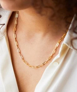 Trendy & Unique Jewelry Modern Style Plated Large Paperclip Chain Link Necklace - Gold