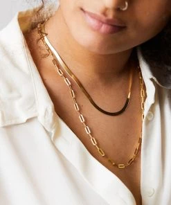 Trendy & Unique Jewelry Modern Style Plated Large Paperclip Chain Link Necklace - Gold