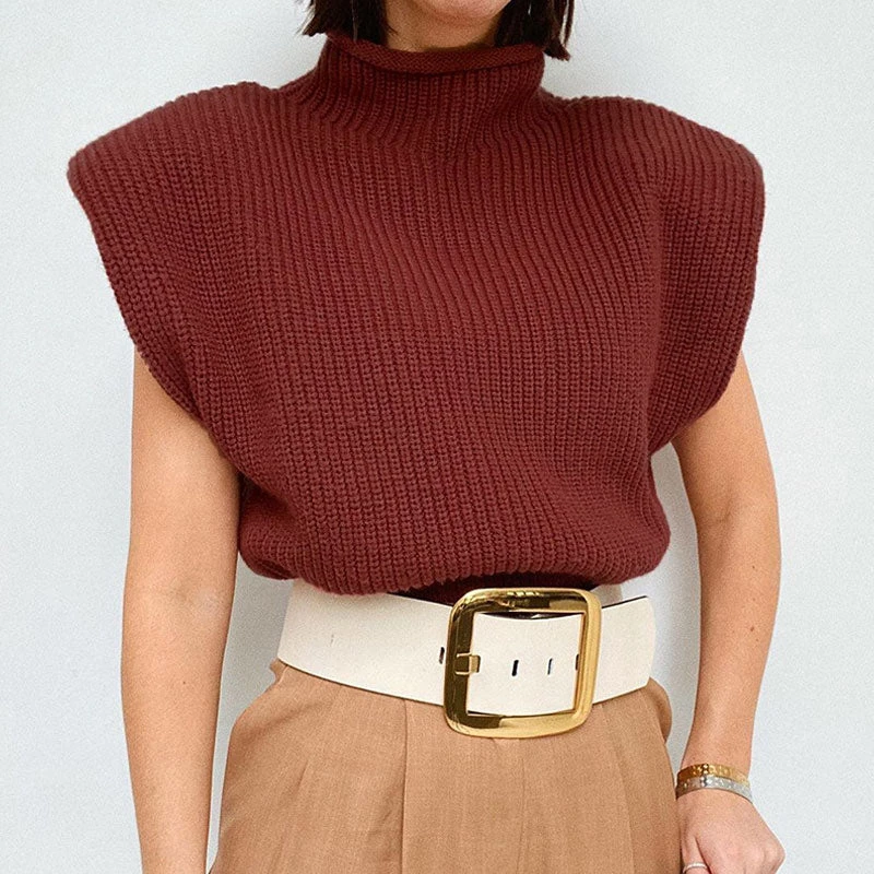 Trendy & Unique Modern Style Shoulder Pad High Neck Rib Pullover Sweater - Burgundy What's New 4 Trendy & Unique Modern Style Shoulder Pad High Neck Rib Pullover Sweater - Burgundy What's New