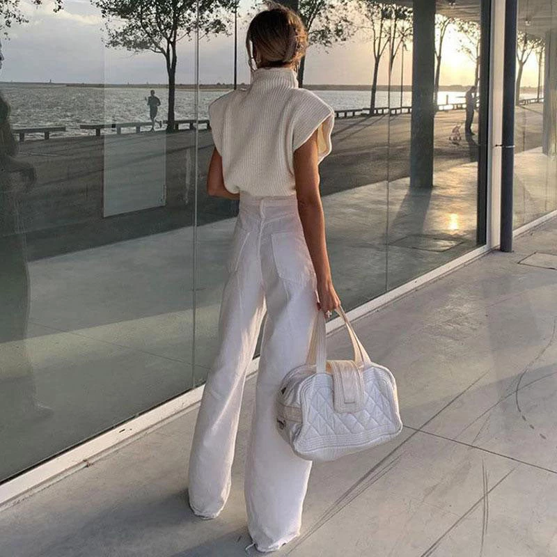 Trendy & Unique Modern Style Shoulder Pad High Neck Rib Pullover Sweater - White What's New 5 Trendy & Unique Modern Style Shoulder Pad High Neck Rib Pullover Sweater - White What's New