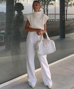 Trendy & Unique Modern Style Shoulder Pad High Neck Rib Pullover Sweater - White What's New 9 Trendy & Unique Modern Style Shoulder Pad High Neck Rib Pullover Sweater - White What's New