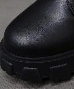 Trendy & Unique What's New Modern Lace Up Zip Side Lug Sole Chunky Heel Mid Calf Boots - Black