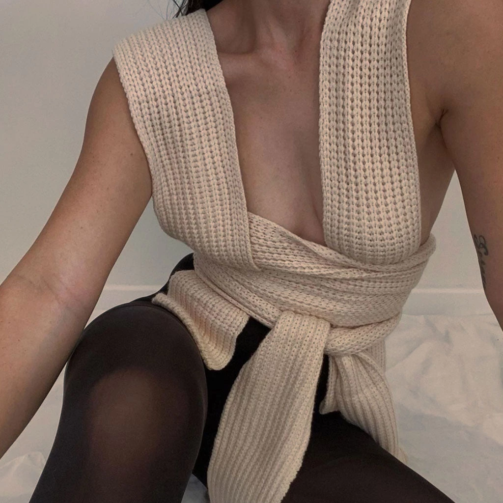 Trendy & Unique What's New Multi-Way Bandage Tie Strap Cropped Knit Tank Top - Apricot 5 Trendy & Unique What's New Multi-Way Bandage Tie Strap Cropped Knit Tank Top - Apricot