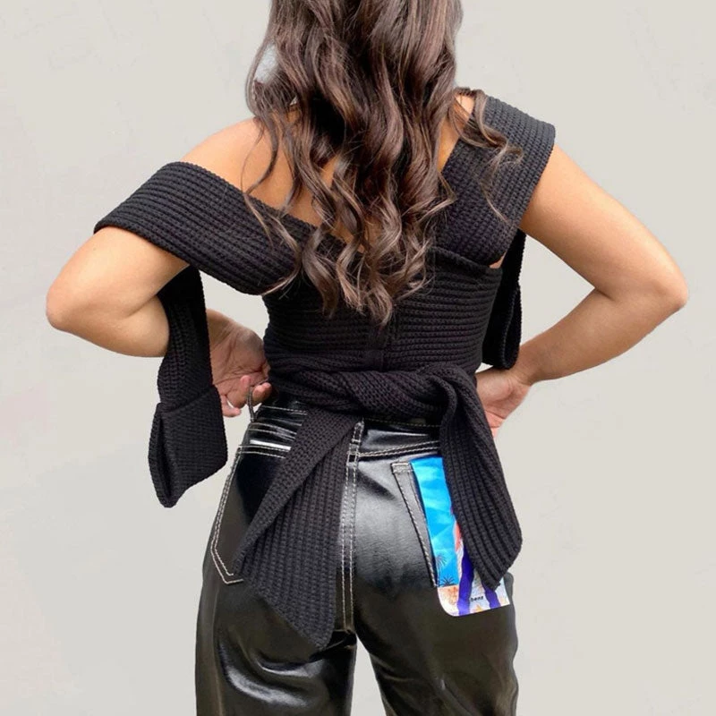 Trendy & Unique Multi-Way Bandage Tie Strap Cropped Knit Tank Top - Black What's New 7 Trendy & Unique Multi-Way Bandage Tie Strap Cropped Knit Tank Top - Black What's New