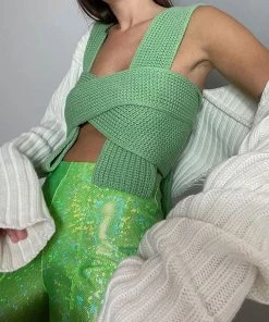 Trendy & Unique Multi-Way Bandage Tie Strap Cropped Knit Tank Top - Emerald Green What's New 10 Trendy & Unique Multi-Way Bandage Tie Strap Cropped Knit Tank Top - Emerald Green What's New