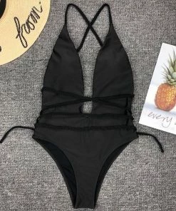 Trendy & Unique Multi-Way Low Back High Leg Brazilian One Piece Swimsuit - Black
