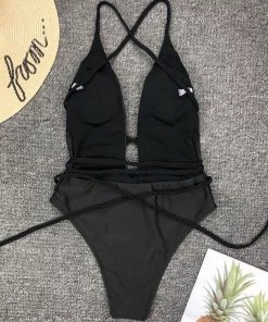Trendy & Unique Multi-Way Low Back High Leg Brazilian One Piece Swimsuit - Black