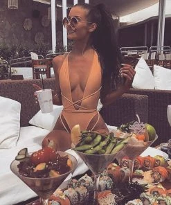 Trendy & Unique Multi-Way Low Back High Leg Brazilian One Piece Swimsuit - Orange What's New