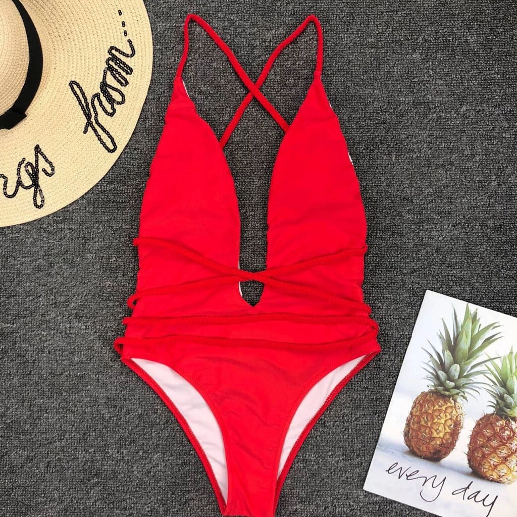 Trendy & Unique Multi-Way Low Back High Leg Brazilian One Piece Swimsuit - Red 5 Trendy & Unique Multi-Way Low Back High Leg Brazilian One Piece Swimsuit - Red