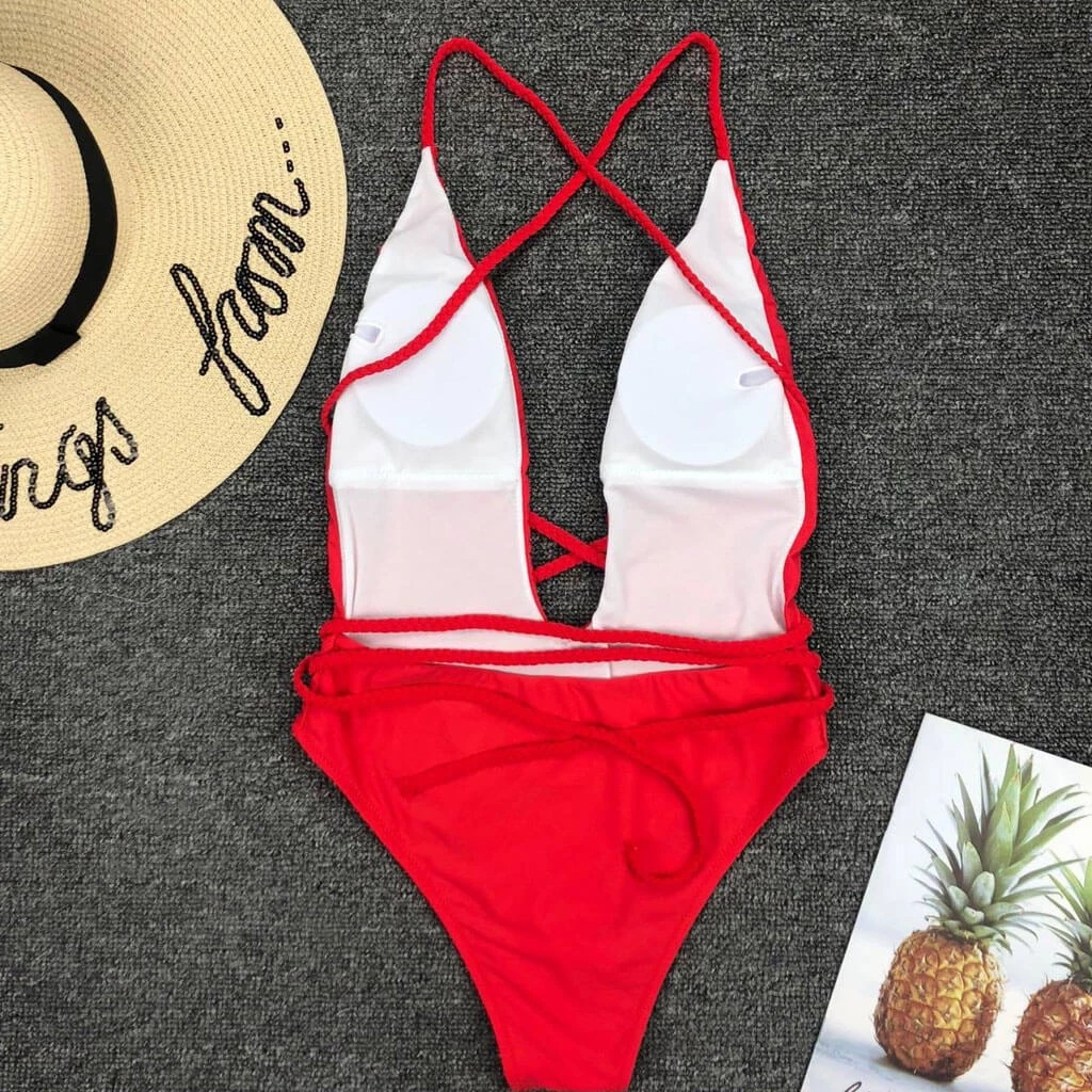 Trendy & Unique Multi-Way Low Back High Leg Brazilian One Piece Swimsuit - Red 6 Trendy & Unique Multi-Way Low Back High Leg Brazilian One Piece Swimsuit - Red