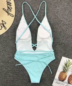 Trendy & Unique Multi-Way Low Back High Leg Brazilian One Piece Swimsuit - Sky Blue