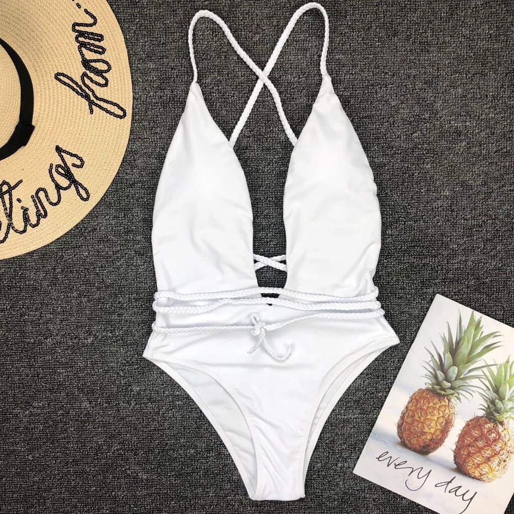 Trendy & Unique Multi-Way Low Back High Leg Brazilian One Piece Swimsuit - White 5 Trendy & Unique Multi-Way Low Back High Leg Brazilian One Piece Swimsuit - White